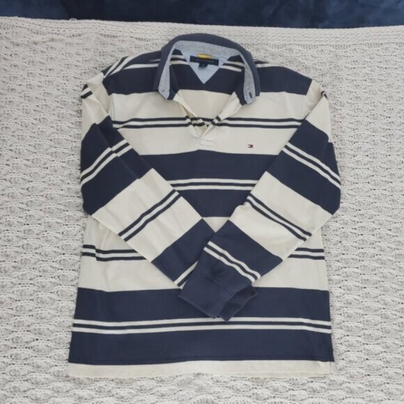 Tommy Hilfiger Cotton Polo Golf Shirt- Striped- M Loose Fit- Vintage - Picture 5 of 16